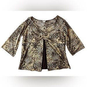 VINTAGE 90S MKM DESIGNS CHEETAH PRINT SHEER GOING OUT TOP BLOUSE 3X